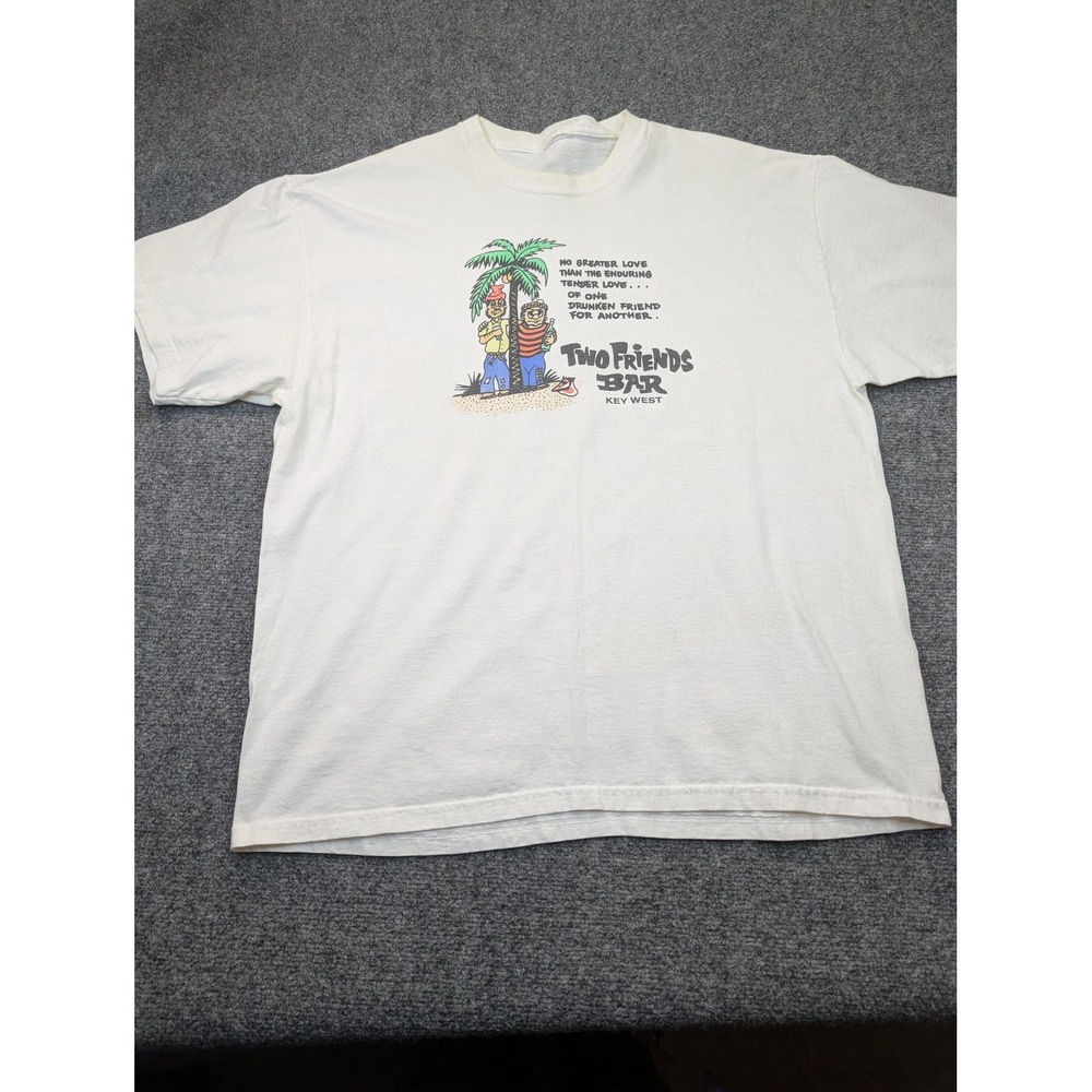Two Friends Bar Shirt Mens XL White Key West Drunk Friends Graphic Souvenir Tee